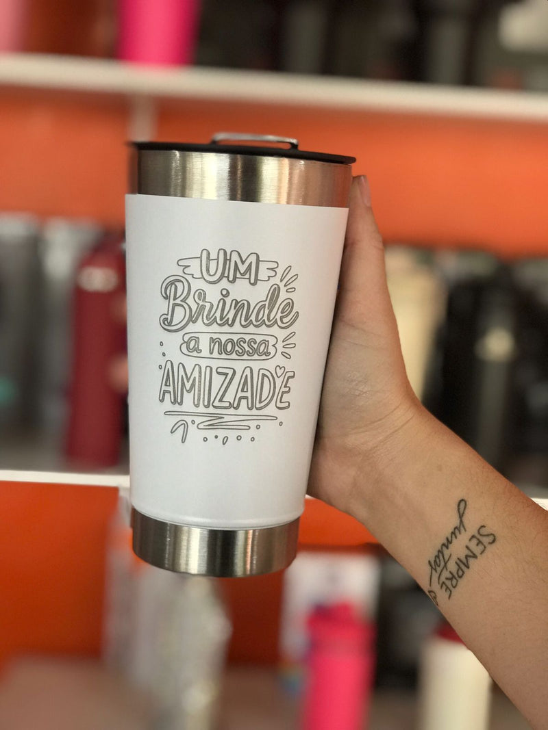 Copo 473ml Térmico com tampa e abridor Personalizado com Nome Logo e ou Desenho