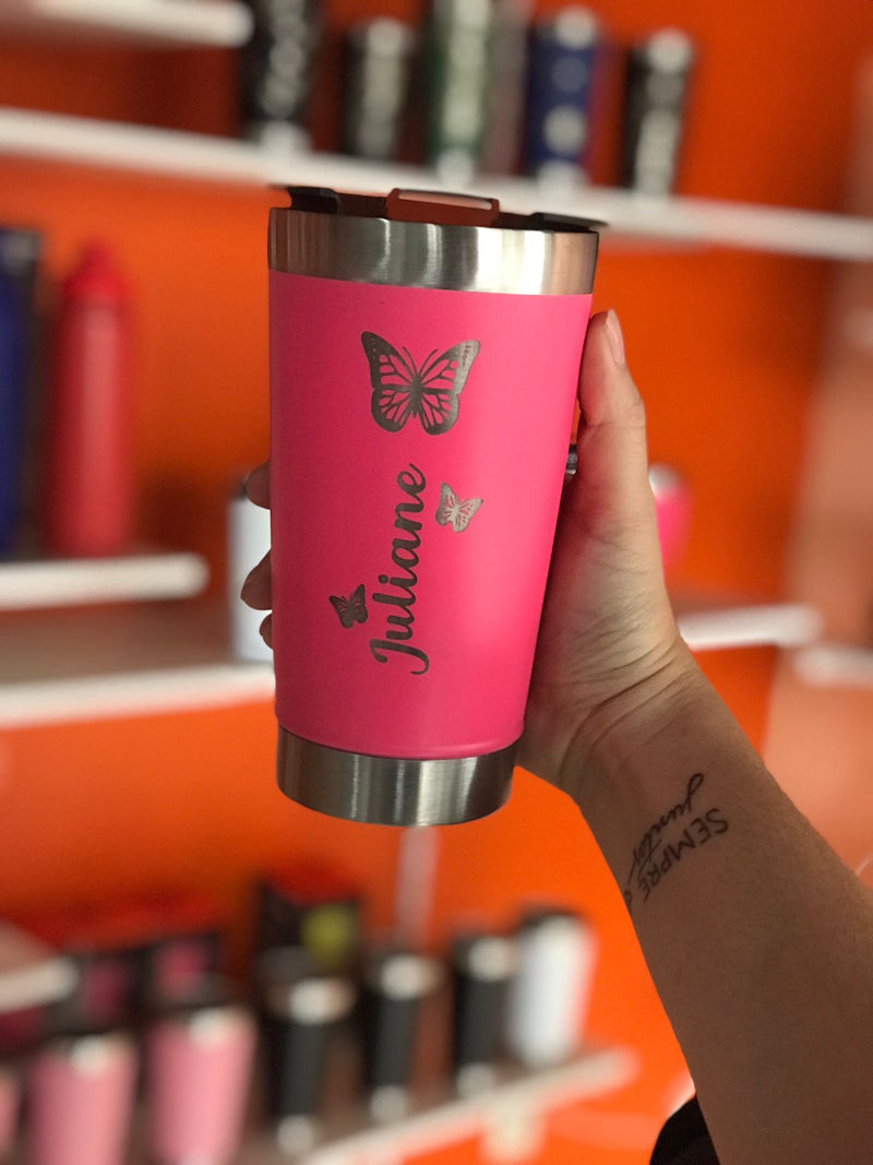 Copo 473ml Térmico com tampa e abridor Personalizado com Nome Logo e ou Desenho