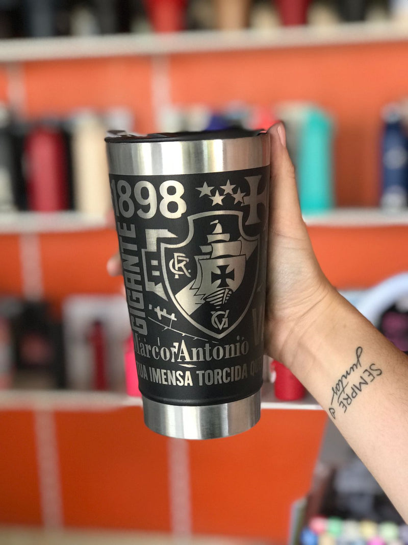 Copo Térmico 473ml com Tampa e Abridor Personalizado a Laser 360º