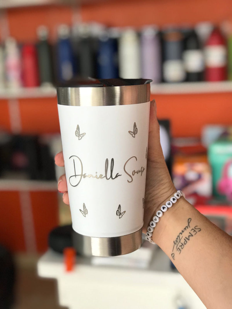 Copo 473ml Térmico com tampa e abridor Personalizado com Nome Logo e ou Desenho