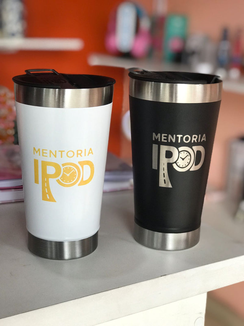 kit com 3 copos térmicos Pretos com personalização colorida