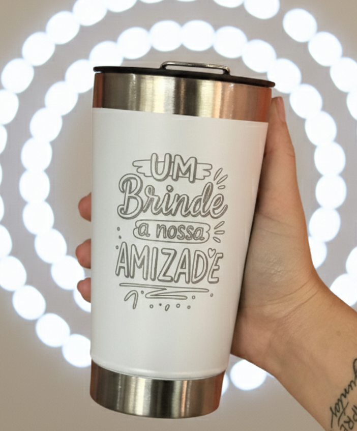 Copo 473ml Térmico com tampa e abridor Personalizado com Nome Logo e ou Desenho