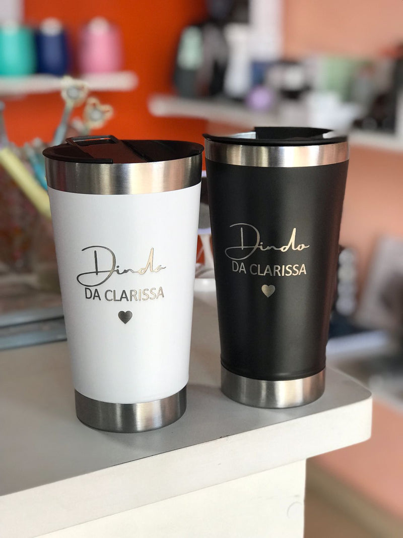 Copo 473ml Térmico com tampa e abridor Personalizado com Nome Logo e ou Desenho