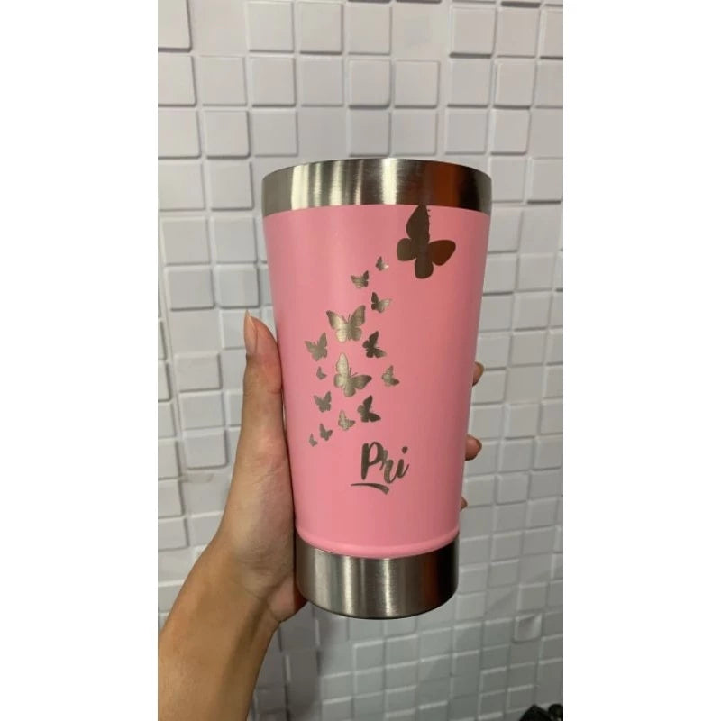 Copo 473ml Térmico com tampa e abridor Personalizado com Nome Logo e ou Desenho