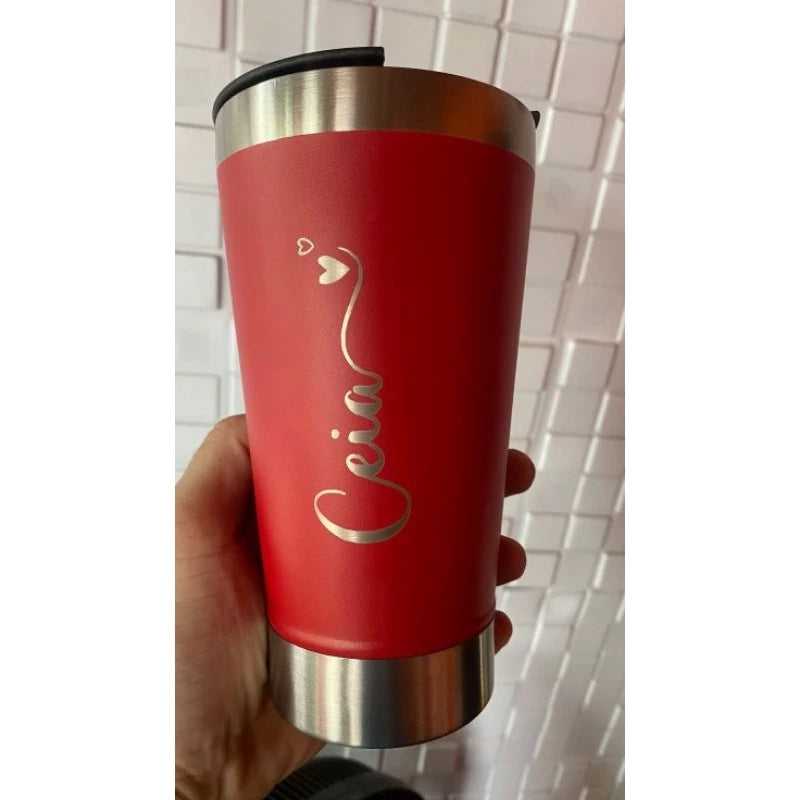 Copo 473ml Térmico com tampa e abridor Personalizado com Nome Logo e ou Desenho